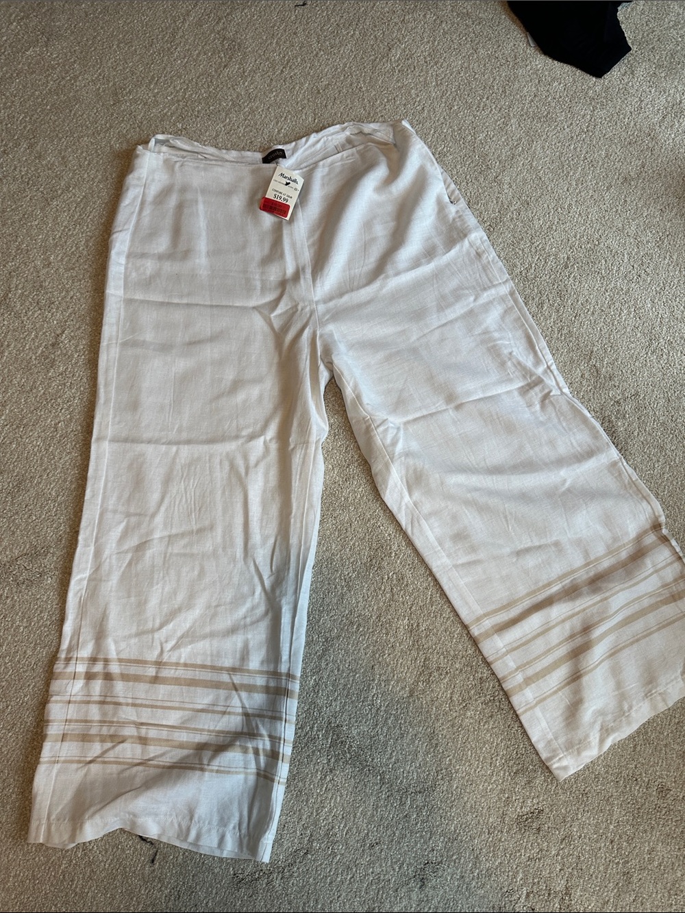 crosby. White Wide-Leg Pants with Tan Hem Stripes